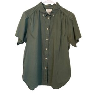 J.Crew Classic Fit Short Sleeve Poplin Button Down Shirt Olive Green Size 10